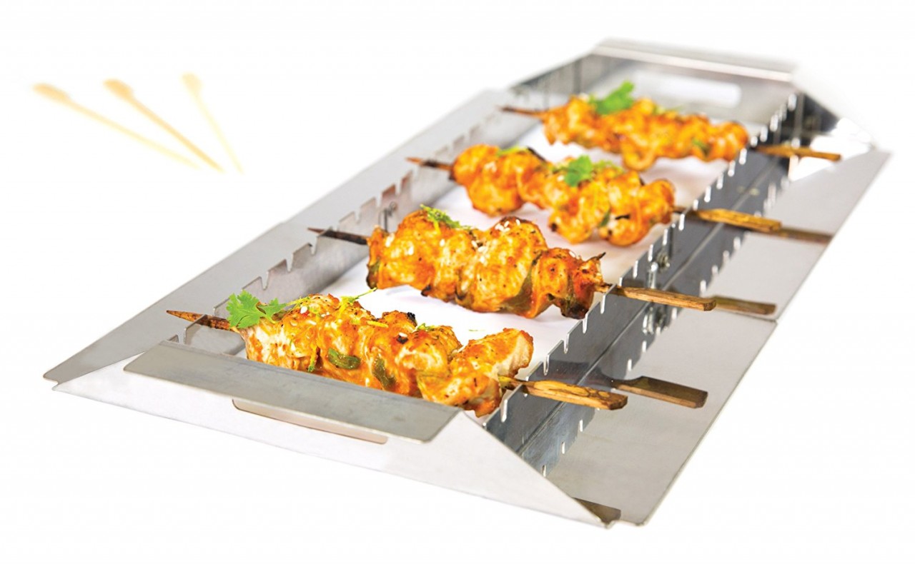 Xigeapg Spiedini per Barbecue 100 PZ Barbecue in Acciaio Inox Spiedini per Barbecue BBQ con Supporto per Le Uscite Strumenti di Cottura 